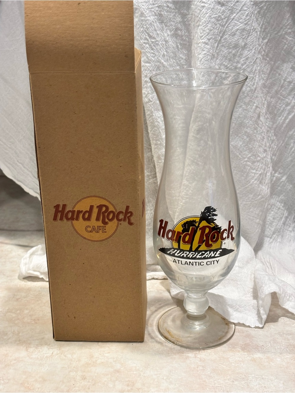 Hard Rock Cafe Atlantic City Hurricane Glass with souvenir box